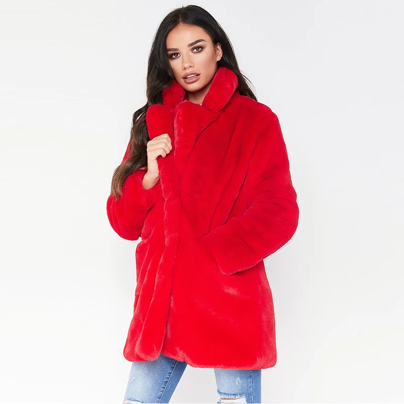 Женское осенне-зимнее новое пальто из искусственного меха, женское свободное однотонное теплое модное пальто с длинным рукавом, женское длинное меховое пальто большого размера NV047