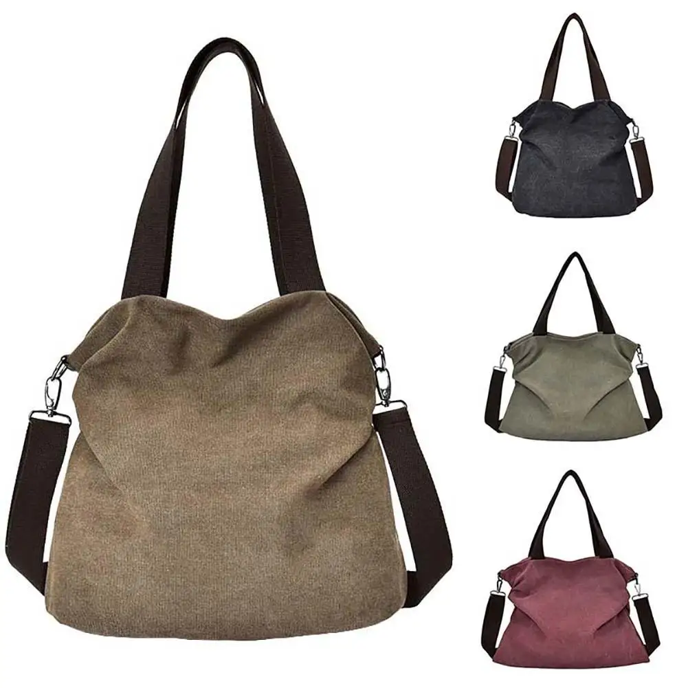 

Hot Fashion Casual Solid Color Tote Women Large Capacity Zip Crossbody Shoulder Canvas Bag