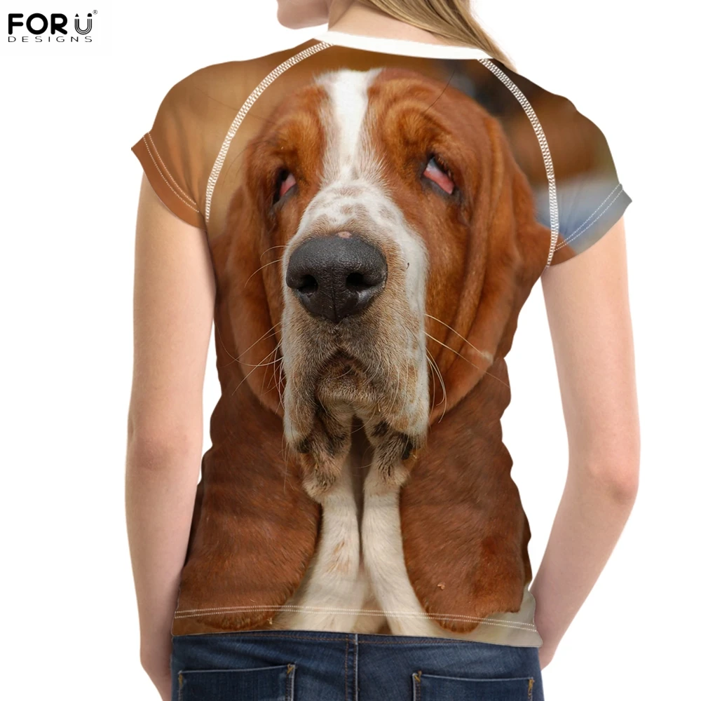 FORUDESIGNS/Милая женская летняя футболка с 3D принтом собаки басет Хаунд модные брендовые женские футболки дышащая футболка с круглым вырезом и коротким рукавом