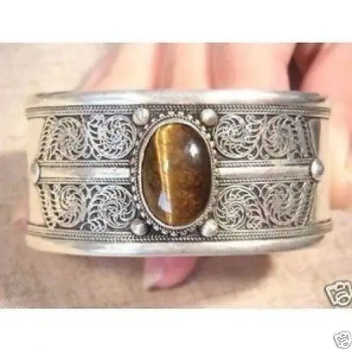 

hot o FREE SHIPPING hh**tibet silver tiger eye stone cuff bracelet