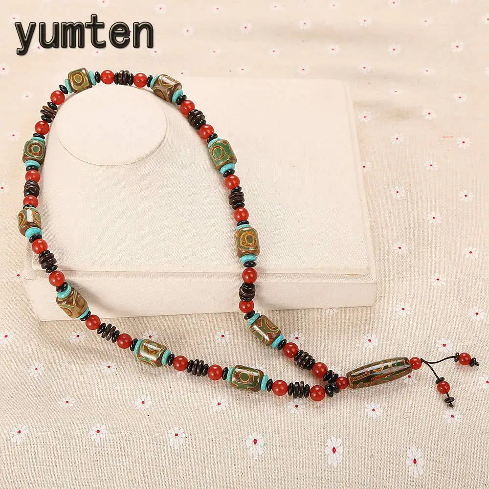 

Yumten Agate Dzi Beads Necklace Natural stone Buddhism amulet Women jewelry Sweater Chain Popular Reiki men Accessories Boho