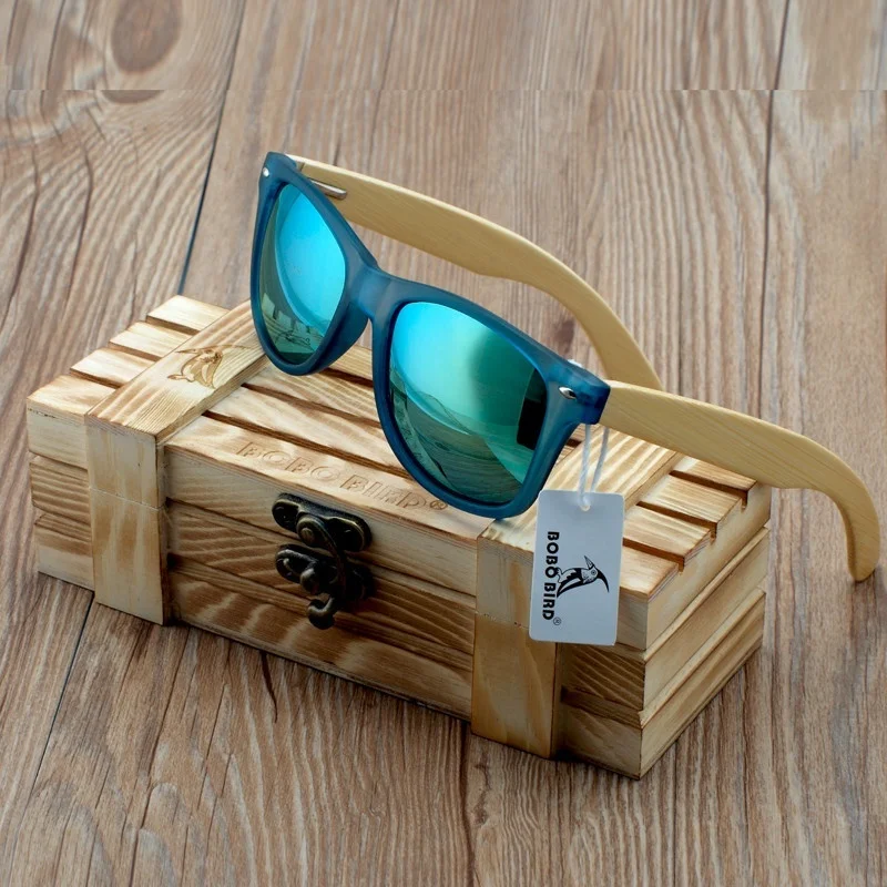 BOBO BIRD, прозрачные синие Квадратные Солнцезащитные очки, женские, из бамбукового дерева, солнцезащитные очки, зеркальные, поляризационные, Летний стиль, в деревянной коробке, BS05