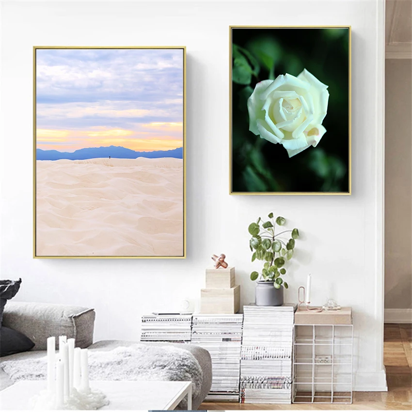 White Rose Flowers Prints and Yellow Carnation Posters Nordic Wall Art Canvas Paintings Home Decor for Living Room Girls Bedroom Unframed