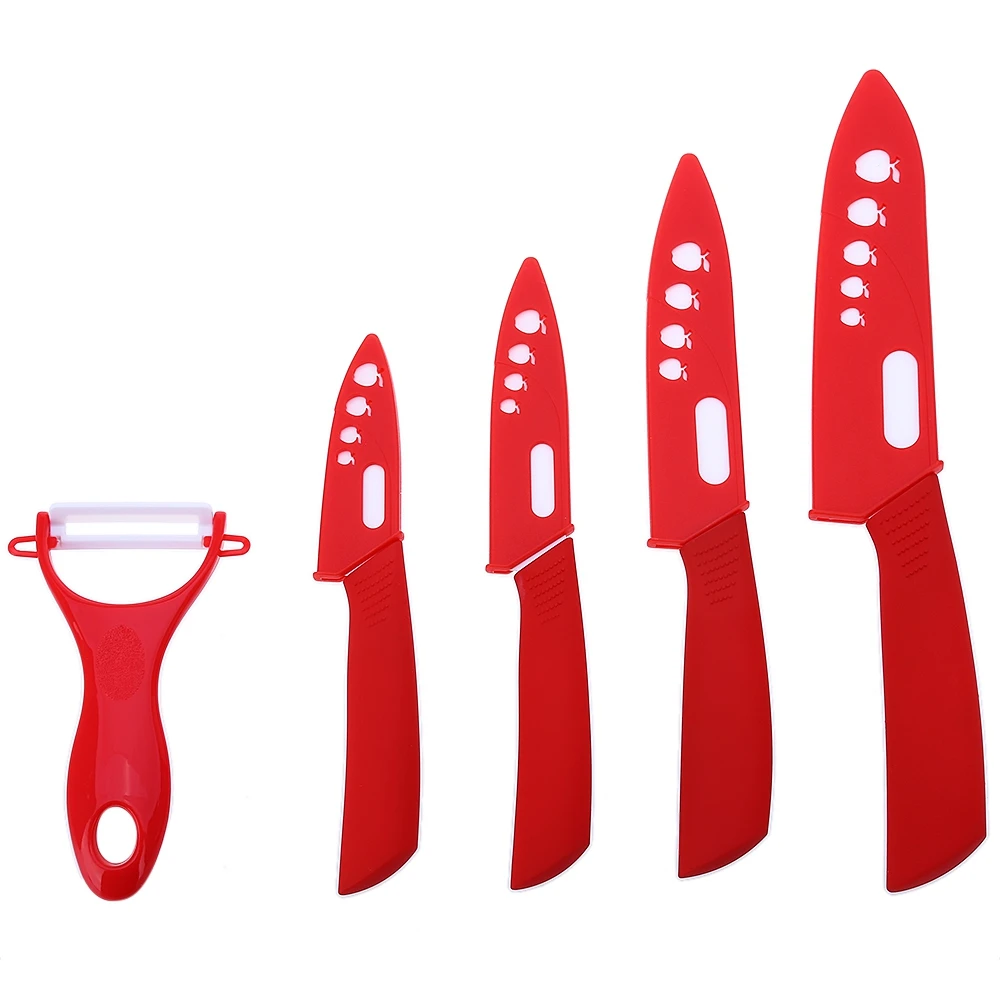 

5 in 1 Kitchen Fruit Vegetable Paring Tool Set White Blade Nonslip Handle Ceramic Knives with Peeler
