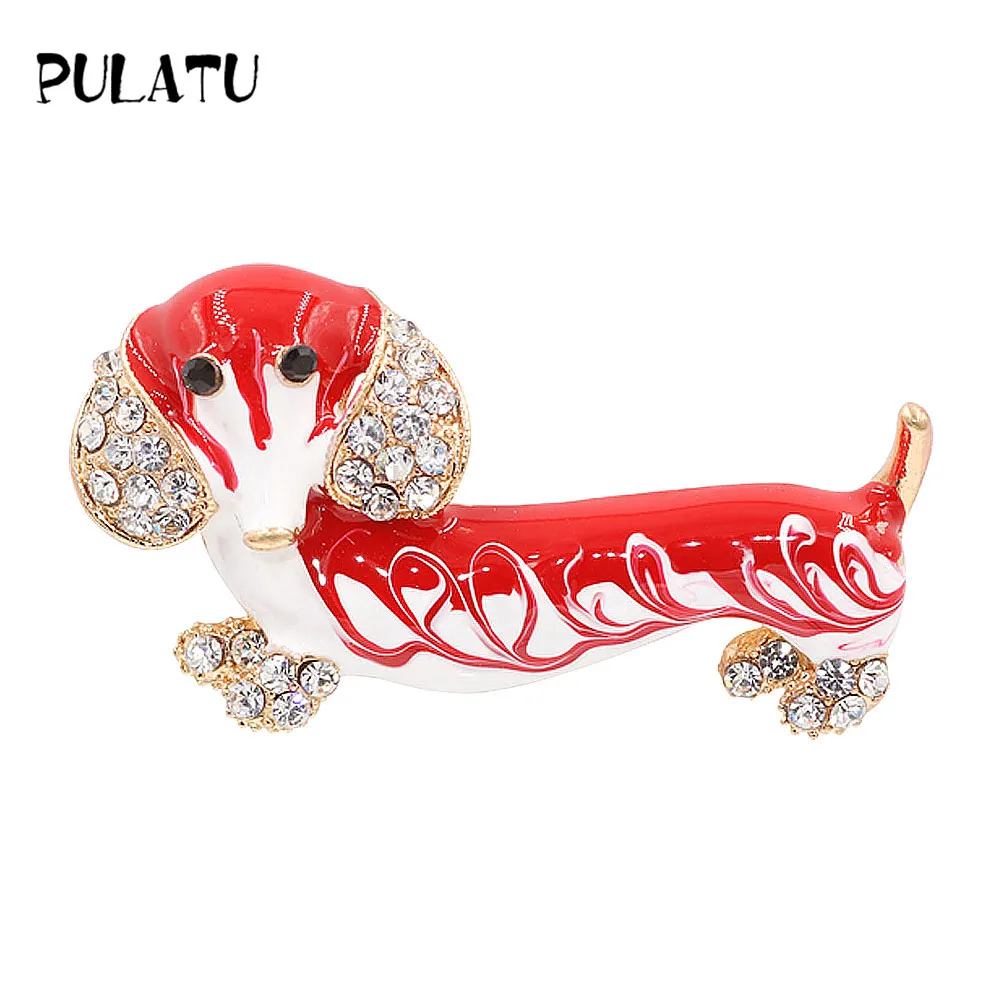 PULATU 3 Colors Cute Dachshund Brooch Pins for Women