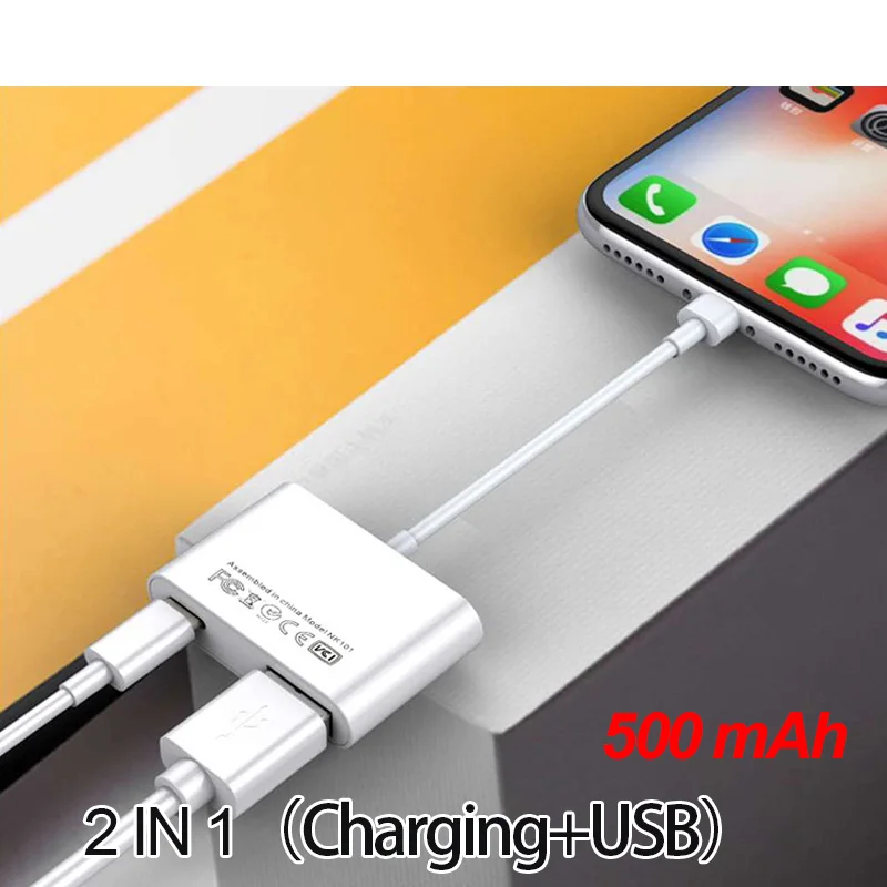 2in1(500mA) Многофункциональный UTHAI C16 для iphone X 8 Plus кардридер и адаптер интерфейса Lightning для iphone XS MAX - Цвет: 2in1(500mA)