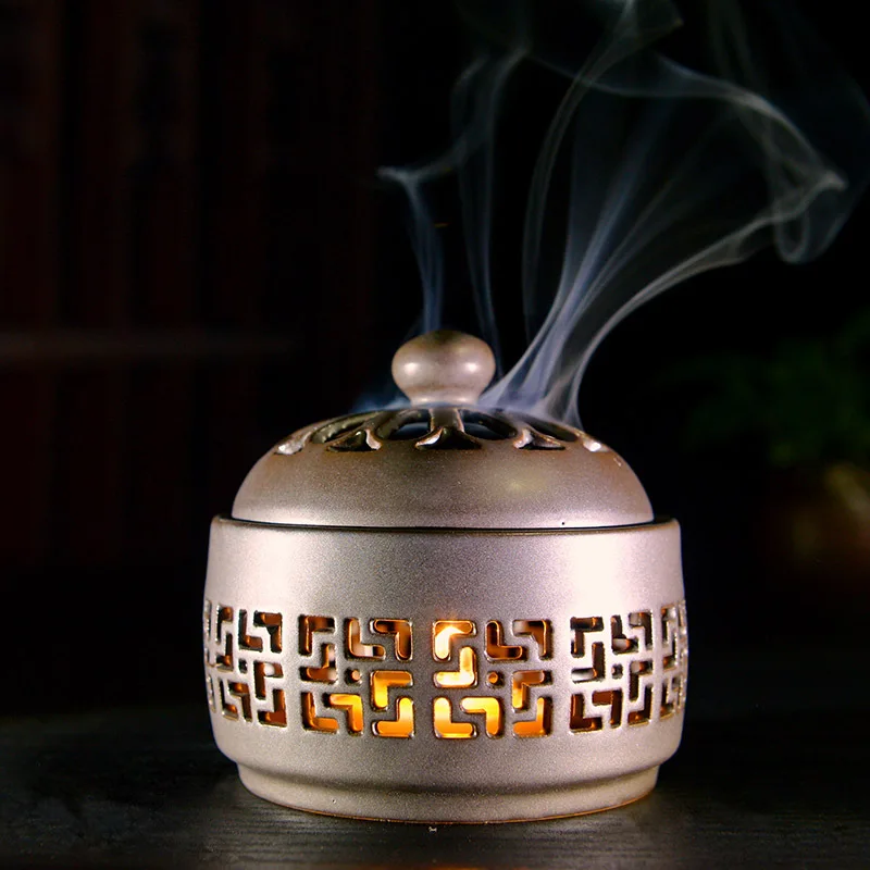 Sandalwood Ceramic Incense Burner Creative 2/4 Hours Coil Incense Censer Night light Stove Home Decor Battery Incense Base
