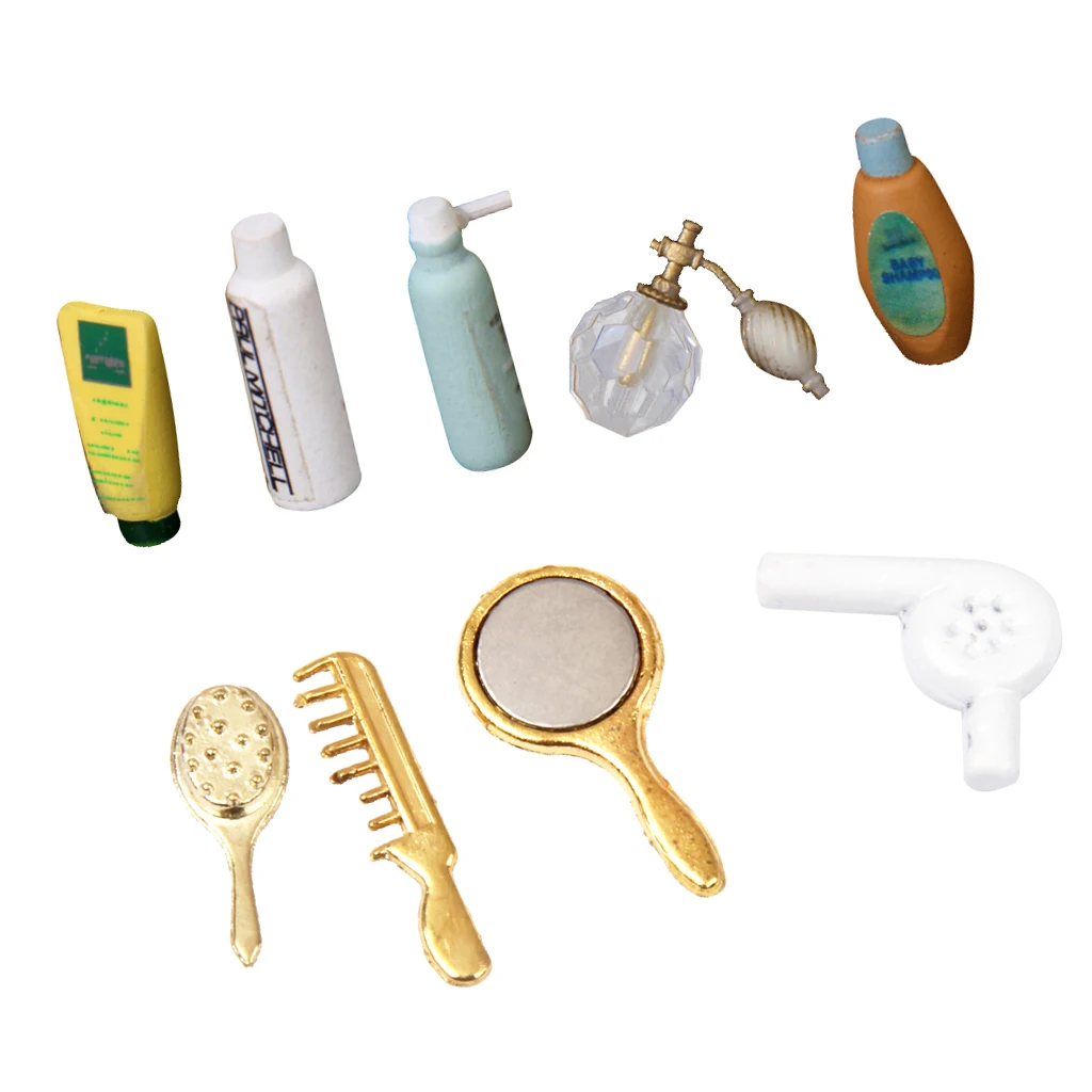 MagiDeal Dolls House Miniature Shampoo Bath Toiletries Set Bathroom Perfume Shampoo Bath Shower Accessory Decoration Set