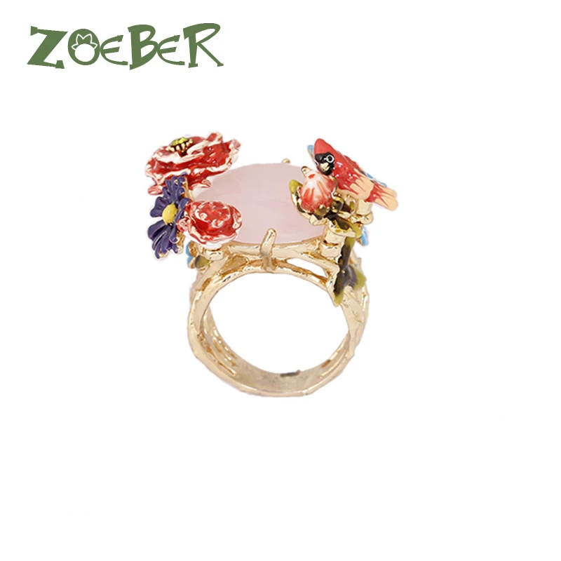 

Zoeber Party Gifts Women Party Animal Rings for Women Fashion 3D Enamel Glaze Parrot Petals Ring Set RJ2128