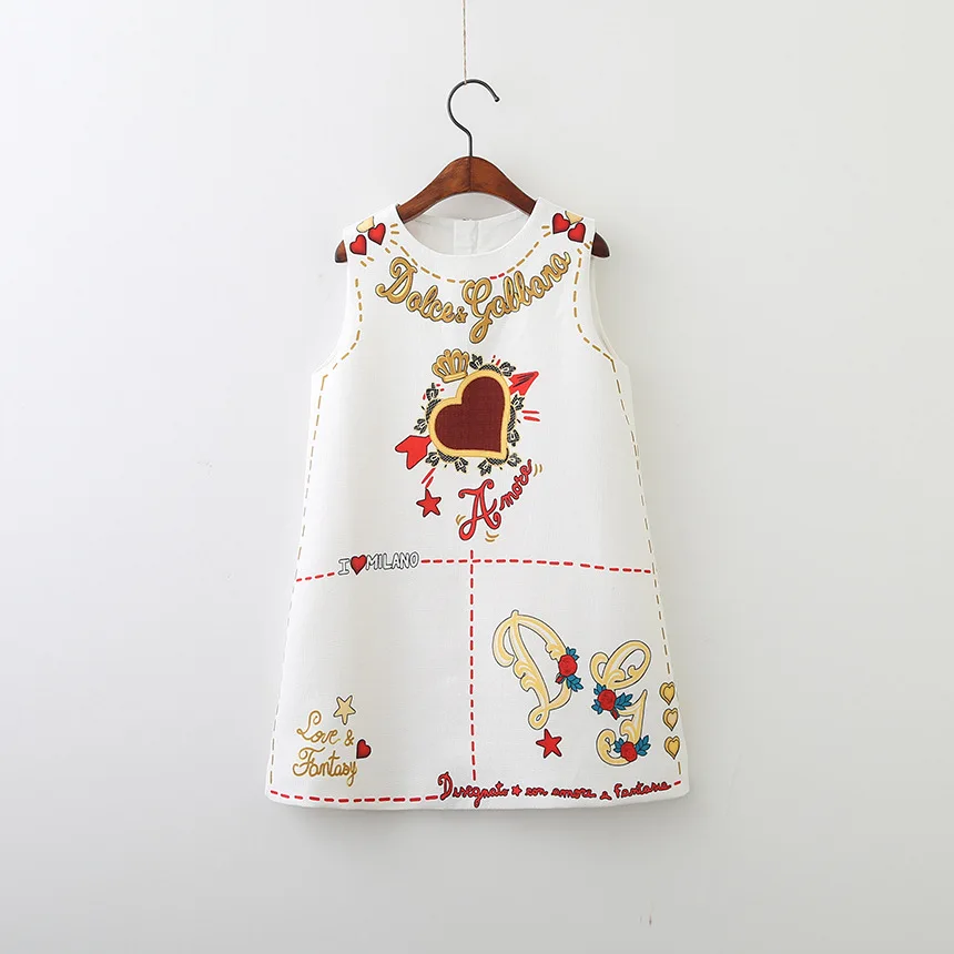 Детское платье с рисунком сердца для девочек 2-10 лет; летняя модная одежда без рукавов; праздничное платье принцессы