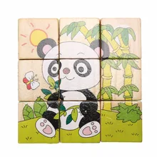 9pcs Set 3D Wooden Puzzle Toys Six Sides Animal Pattern Wooden Puzzle Cube Kids Jigsaw Puzzles