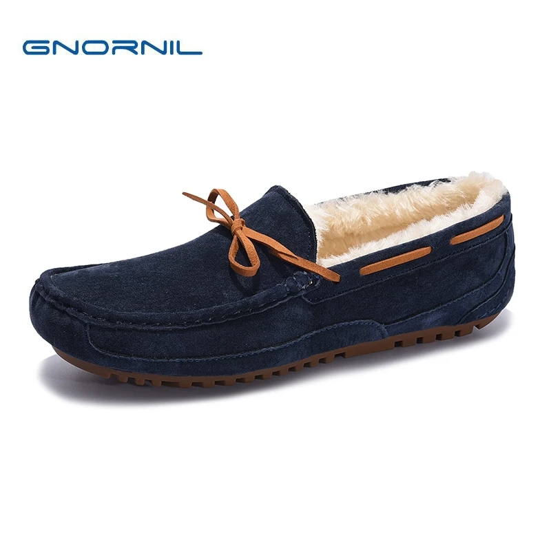 GNORNIL/2019 теплые зимние мужские мокасины с мехом на плоской подошве Мужская обувь