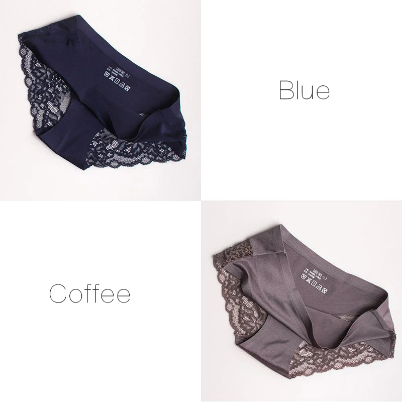 Кружевные трусики женские трусы для женщин бесшовные трусы-женские сексуальное женская одежда кружевное белье для секса прозрачные 2шт/пакет - Цвет: Blue Coffee