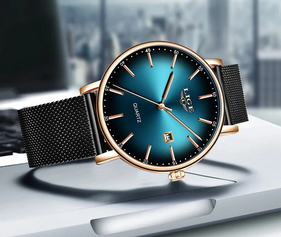 LIGE женские часы лучший бренд класса люкс Женский, сетчатый ремень ультра-тонкие часы из нержавеющей стали водонепроницаемые часы кварцевые часы Reloj Mujer