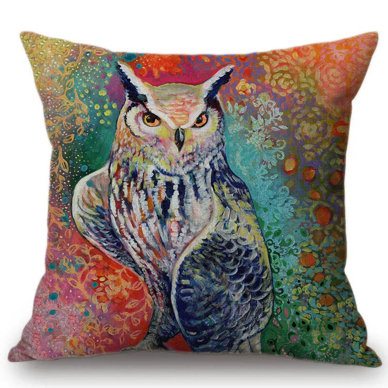 

Oil Painting Floral Animal Cat Owl Fox Home Decorative Pillow Forest Nature Wild Life Birds Sofa Throw Pillow case Cushion Cover