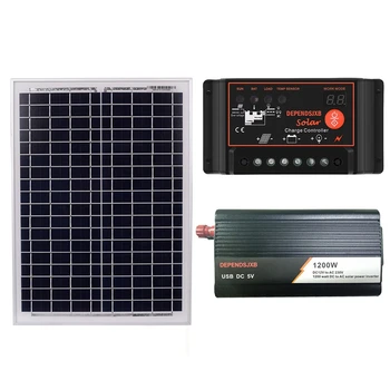 

18V20W Solar Panel +12V 50A/60A Controller + 1200W Inverter Dc12V-Ac230V Solar Power Generation Kit
