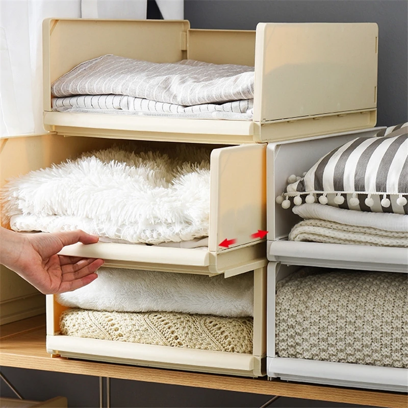 

Detachable Semi-closed Storage Drawer Dustproof Insect Proof Multi-purpose Household Plastic Basket Wardrobe Organizer Shelf