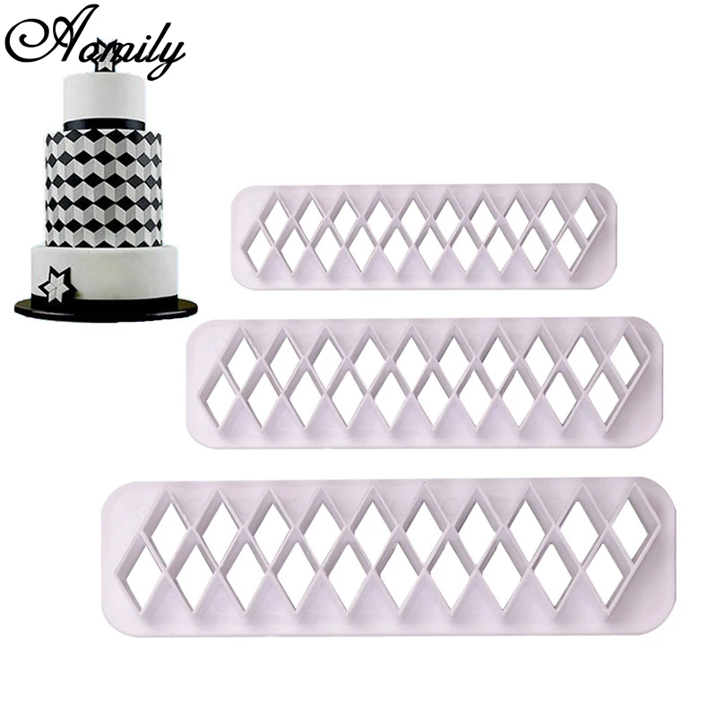 Aomily 3pcs/Set Diamond Design Cake Stencil Fondant Decorating Stencils Templates Mold Baking Tools New Style | Дом и сад