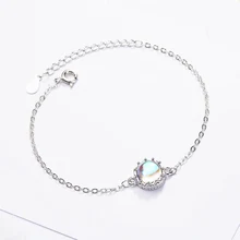 Модный искусственный лунный камень круглая корона девушка сердце Аврора 925 пробы Серебряный женский модный изменяемый Размер браслеты SBR081