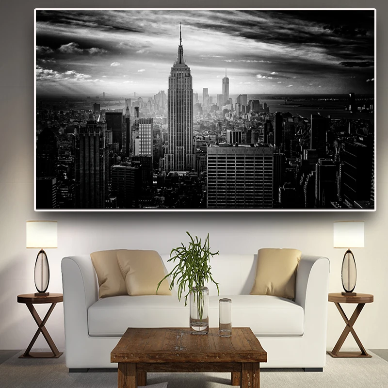 Большой размер, Нью-Йорк, манхэттен, черно-белая Картина на холсте, плакаты и принты, скандинавские настенные картины для гостиной