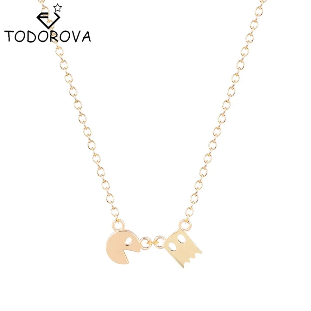 

Cute Tiny Pacman Pac Man Pendant Smiling Face Necklace Fun Angry Ghost Vintage Necklaces Gift for Women Fashion Jewlery Hot Sale