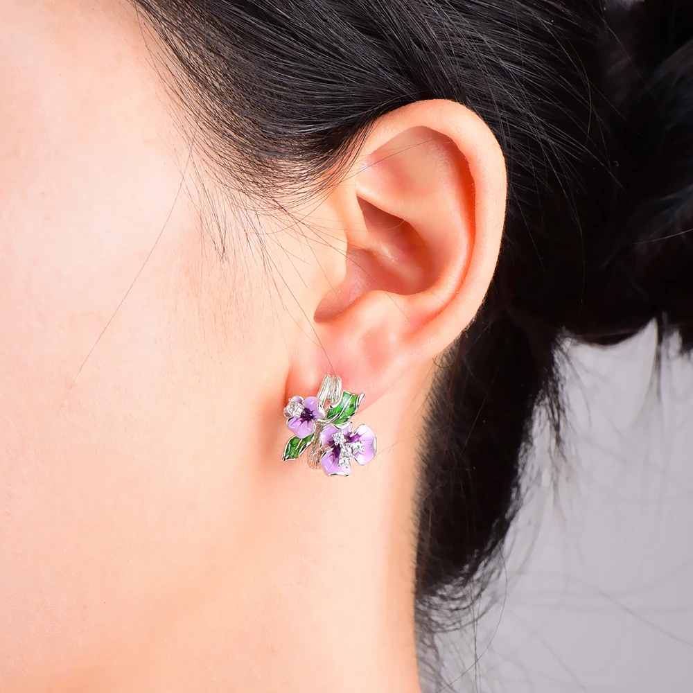 

RainMarch Flower Enamel Silver Stud Earring For Women Engagement Earring 925 Sterling Silver Earrings Wedding Party Jewelry