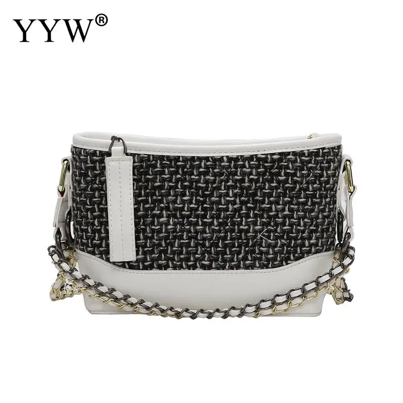 Plaid Fabric & PU Leather Weave Crossbody BagKorean with chain plaid more colors for choice Sold By PC