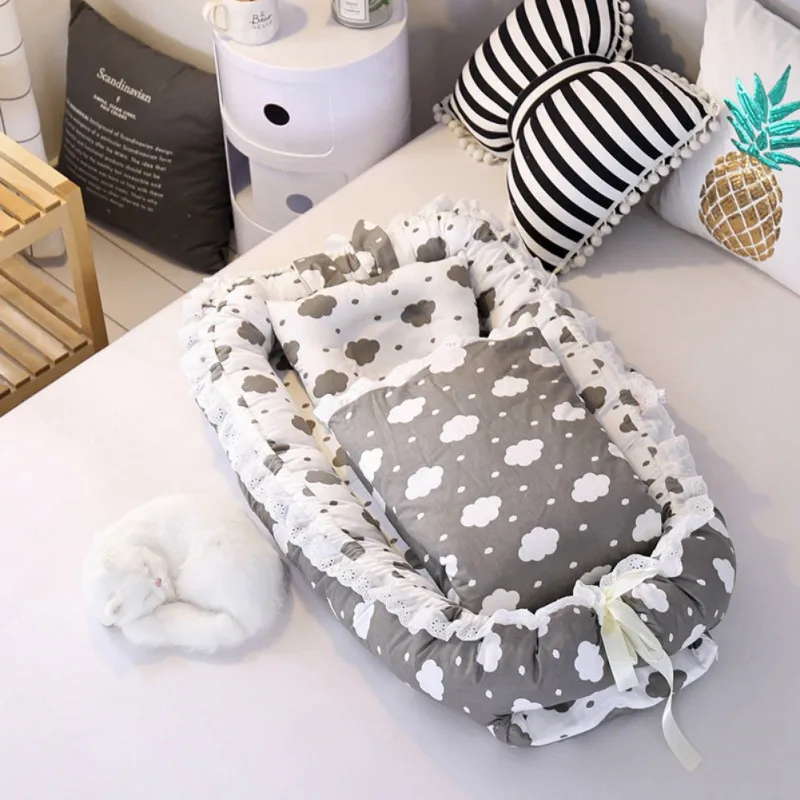 Портативный детский матрас для новорожденных кроватки дышащее и спящее гнездо с подушкой детское постельное белье мода