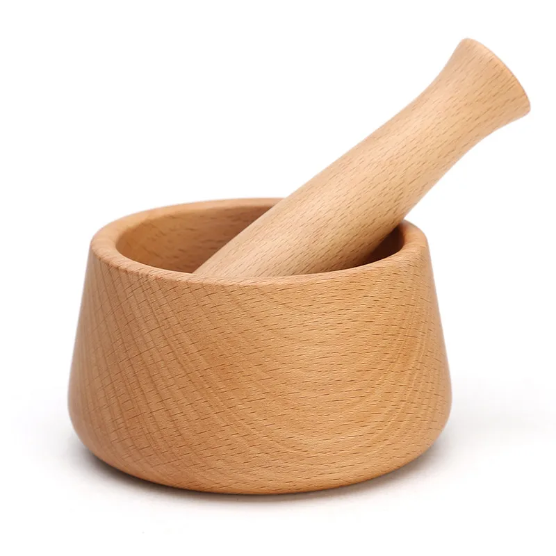 Mortar and Pestle Beech Food Mills Grinding Container Mortar Grinder Pot Garlic Pounder Pestle Mortar