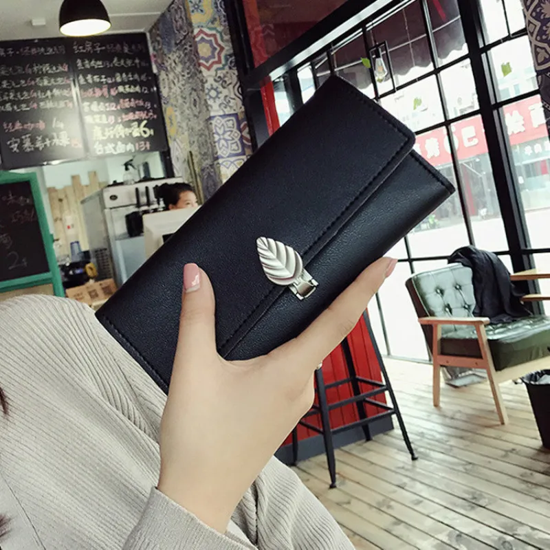 

Vandream 2017 New Fashion Pu Leather Women Wallet Long Thin Purse Cards Hold Ladies Clutch Bag Metal Leaf Standard Wallets