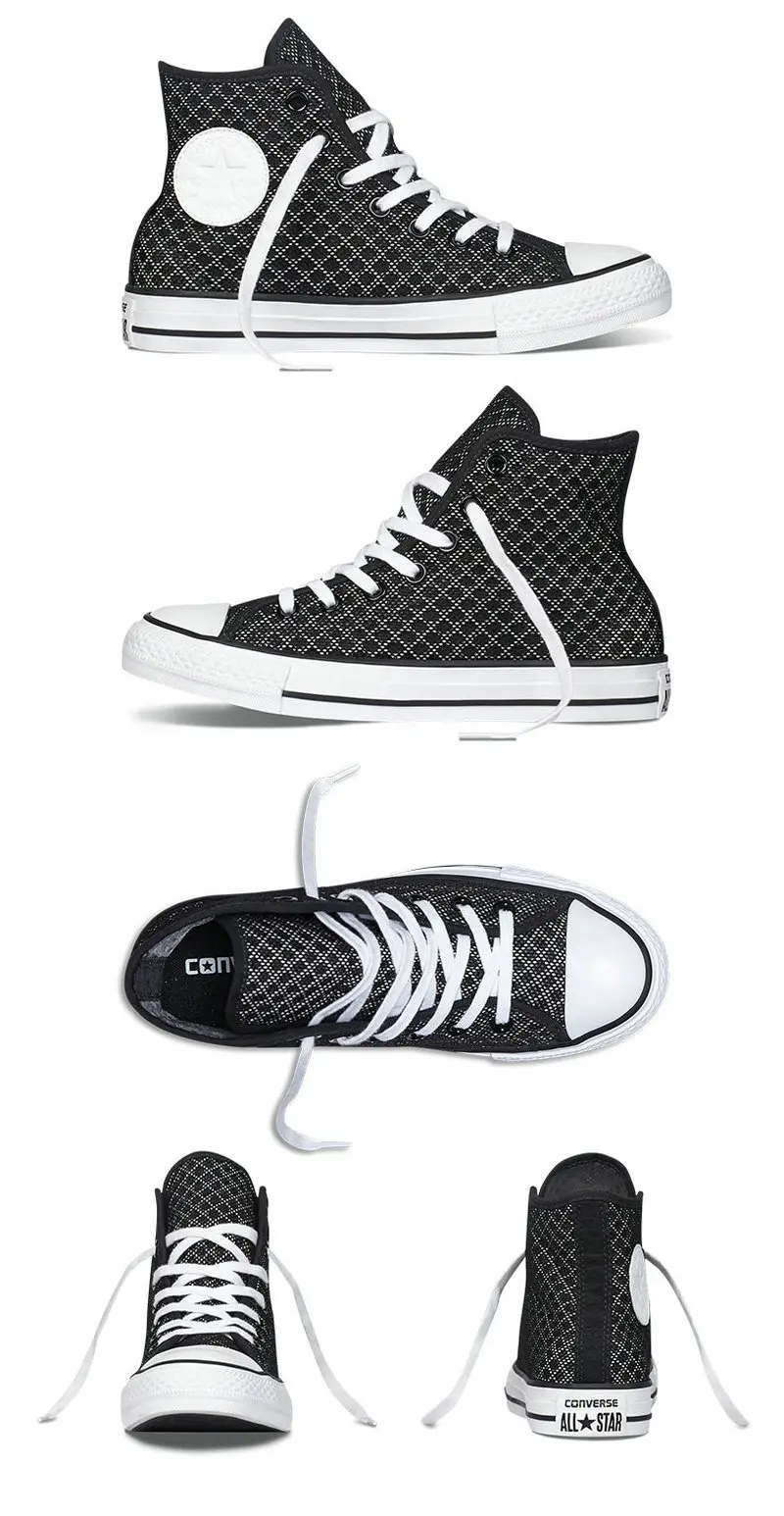 Converse Оригинальные кроссовки в черно-белую полоску Кроссовки парусиновые туфли для мальчиков и девочек высокое Скейтбординг обувь 154118C