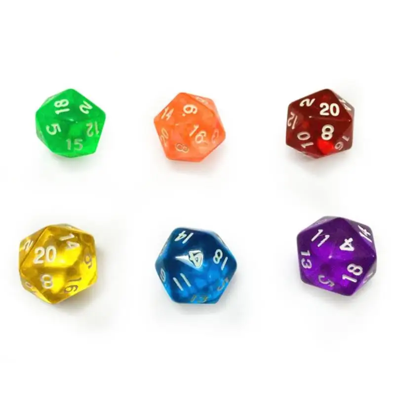 Mayitr 6pcs D20 Twenty Sided TRPG Games Dices Game Playing Mixed Color For Dungeons Dragons Clear Resin Dice Set Colorful
