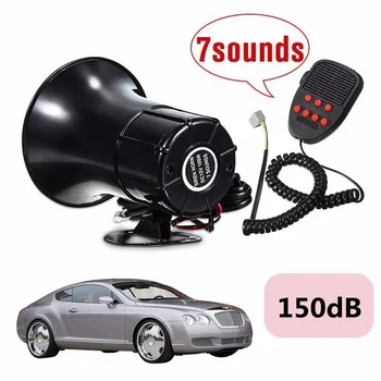

60Pcs/Lot Loud 12V 100W 7 Sounds 150dB Tone Horn Siren Speaker Alarm for Car Van Truck Boat (Color: Black)