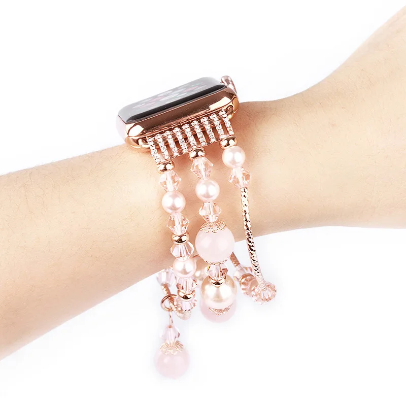 

2018 for Apple Watch Band for iWatch Seies 1/2/3 42mm 38mm Wrist Strap Watch Band Belt Women's Pink Agate Stretch Bracelet