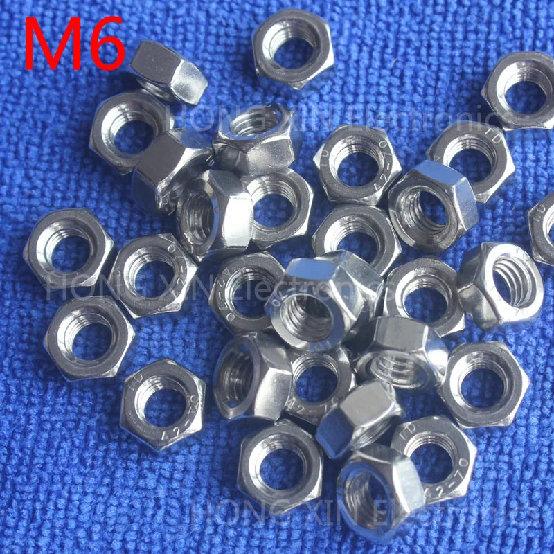 M6 304 stainless steel hex nuts 6mm Silvery hexagon nut 30pcs A2 70
