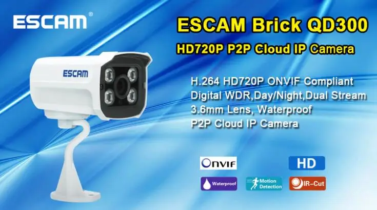 Escam кирпич QD300 мини Камера HD720P пуля ИК H.264 КМОП ip камера 3 6 мм линза ONVIF Ночное
