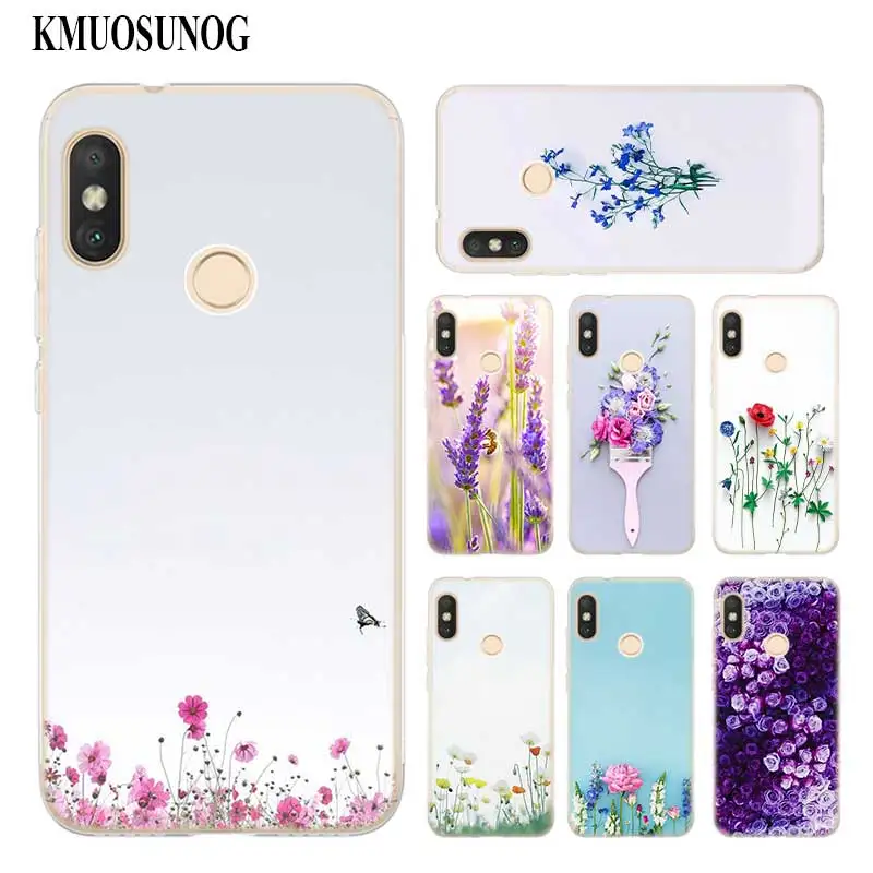 

Transparent Soft Silicone Phone Case Simple lavender Purple flowers for Xiaomi A1 A2 8 F1 Redmi S2 Note 4X 5 6 5A 6A Pro Lite Pl