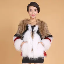 New genuine real natural women’s knitted raccoon fur coat ladies knit jacket girl’s outwear overcoat