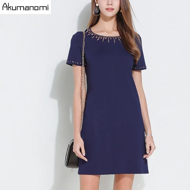 

Dress Solid Pink Royalblue Beading Loose Short-sleeved Elastic Cotton Summer Dress Plus Size 5XL 4XL XXXL XXL XL L M S