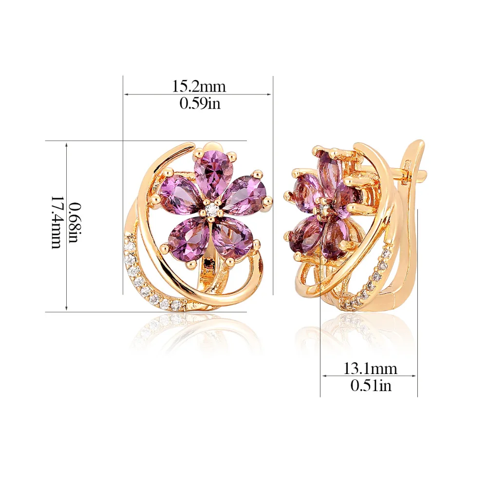 4Colors Five Petal Flower Paved Pear CZ Crystals Huggies Small Hoops Earrings for Women Yellow Gold Color Jewelry New