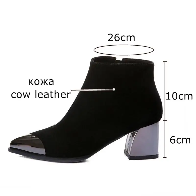 De Genuino Cuero Tobillo Para Black Las Metal black Tacón Mujeres Mujer Autumn Zapatos Invierno Pie Niñas Del Dedo Medio Winter Botas Marca Moda Xiuningyan Martin q0YwT5