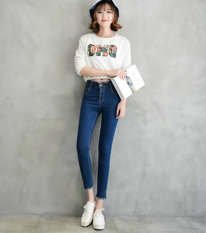 Moda elástico flaco Vaqueros mujeres Mediados de cintura Vaqueros joven Niñas lápiz Delgado Pantalones cowboy style envío gratis|jeans women mid waist|skinny jeans womanfashion jeans women -