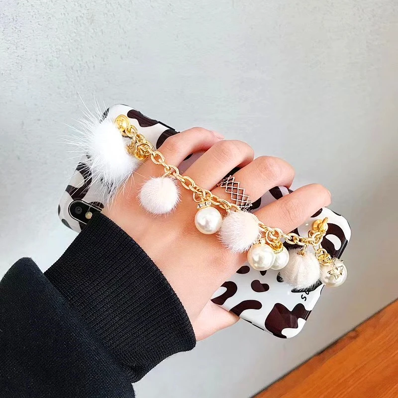 Luxury leopard print Plush ball Case For iPhone X XR XS Max Metal Bracelet Wristband iphone 8 7 6 6s Plus | Мобильные телефоны и