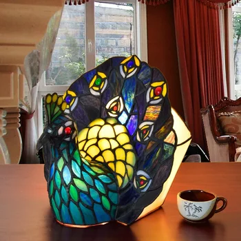 

European style Tiffany art glass peacock table lamp Thai Phoenix bar living room dining room bedroom decorative lamp