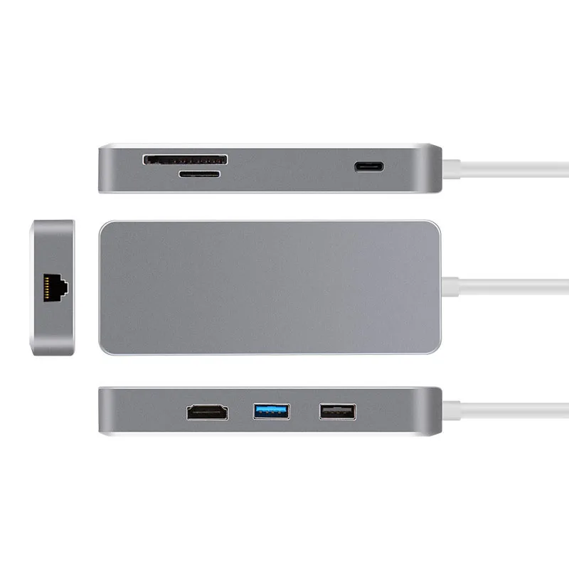 Хот-Тип C концентратор 7 в 1 HDMI адаптер мультимедийный интерфейс USB3.0 концентратор Ethernet RJ45 порт HD видео конвертер SD TF кард-ридер для