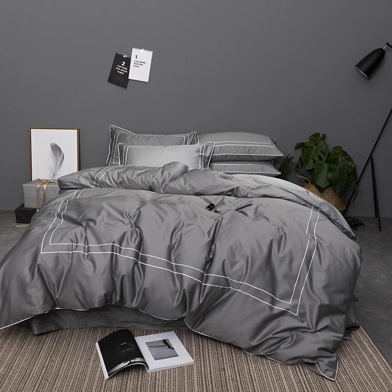 Gray Blue Egyptian Cotton Duvet Cover Set Queen King Size Hotel