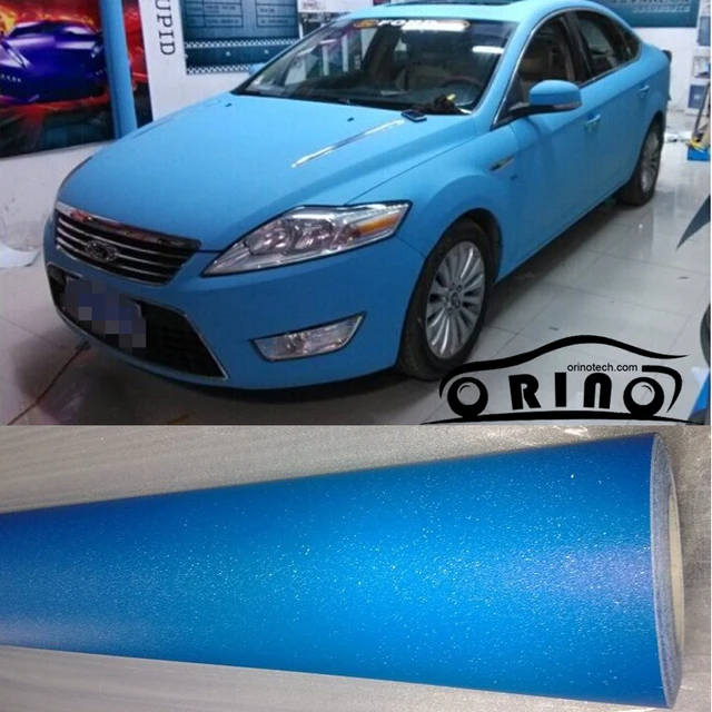 1.52x30m/Roll Sandy Glitter Blue Vinyl Wrap With Air Bubble Free Car