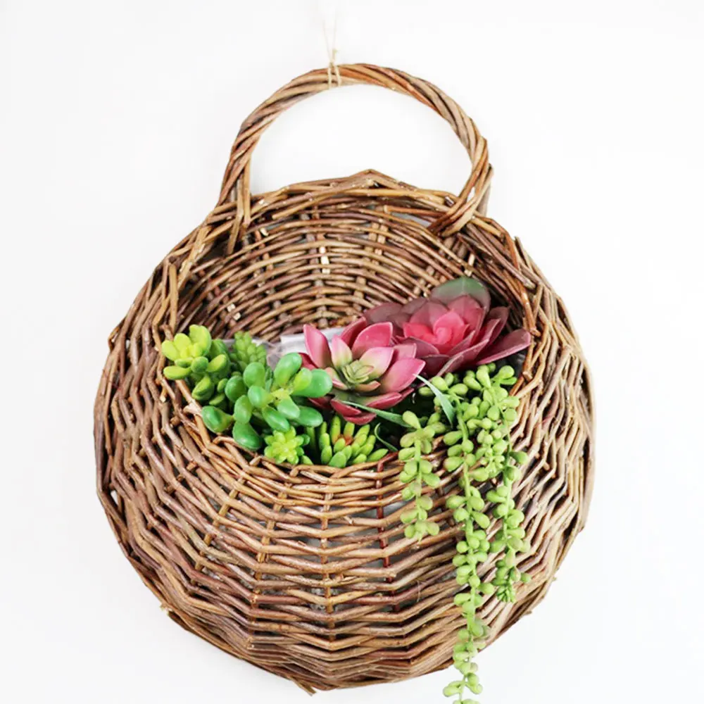 Hanging Wicker Basket With Handle Rattan Flower Plant Vase Wall Hallway Decoration Plant Hanger Container Garden Pot Hanging Wicker Basket With Handle Rattan Flower Plant Vase Wall Hallway Decoration Plant Hanger Container Garden Pot