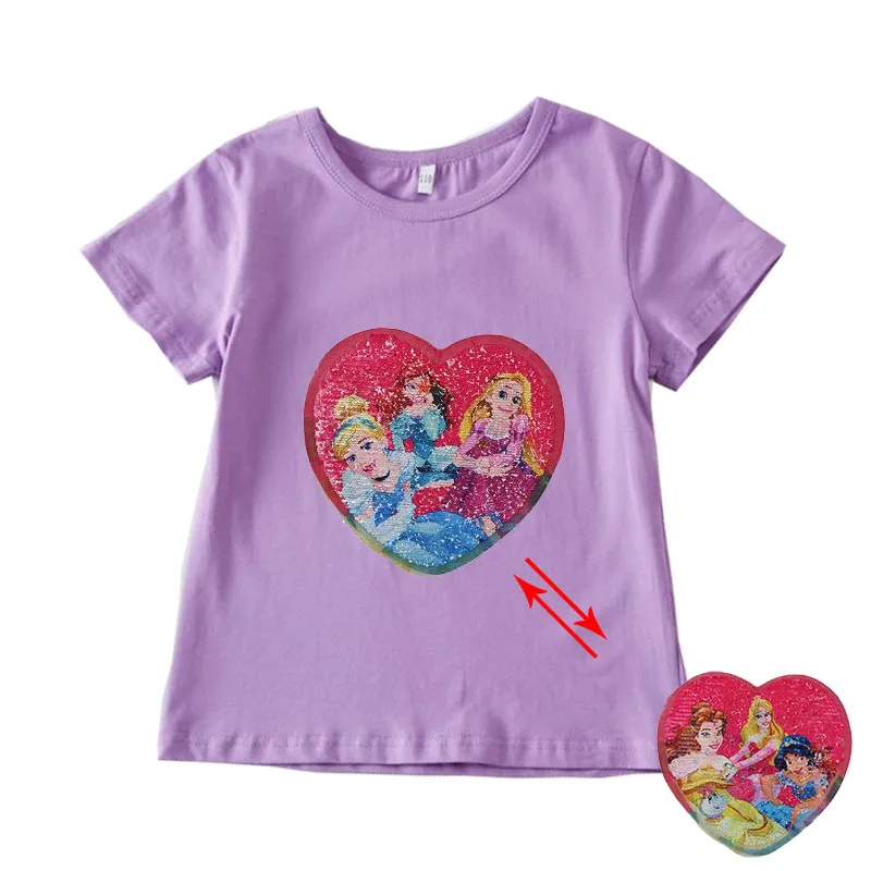 Модная розовая хлопковая Футболка принцессы с волшебными блестками для девочек; От 3 до 10 лет летняя футболка