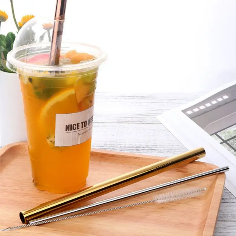 

Stainless Steel Straw Reusable Metal Drinking Straw With Cleaner Brush For Home Party Barware Bar Accessories